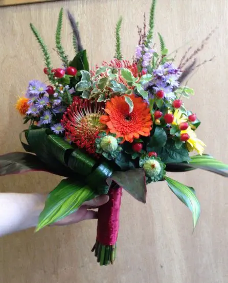 Jungle Wedding Multicoloured Brides Bouquet - Zoo - Side View