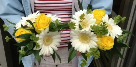 Yellow Rose and White Germini Flower Girl Bouquets