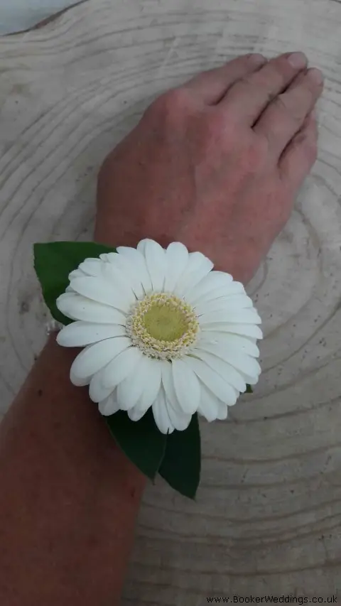 Ladies Wrist Corsage of White Gerbera