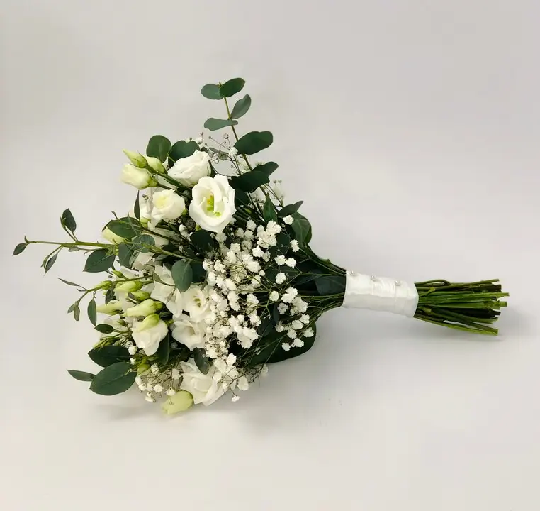 Classic Wedding Bouquet in White Flowers with Eucalyptus