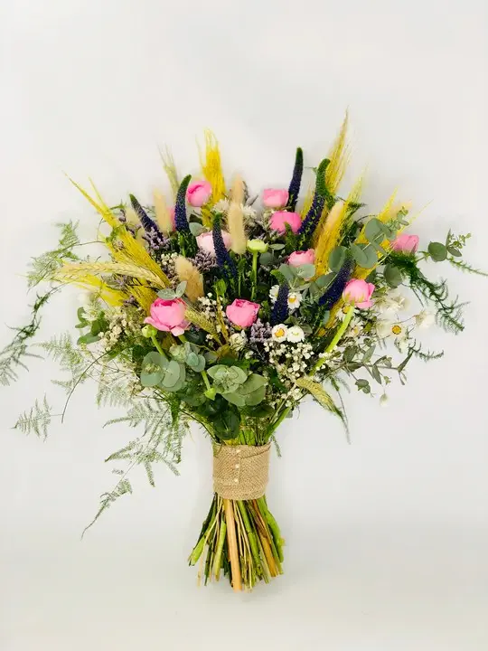 Pink and Mustard Bouquet with Dried and Fresh Flowers