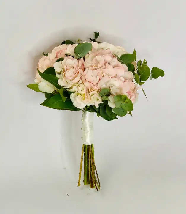 Simple Pink Hydrangea Bridesmaid Bouquet with Eucalyptus