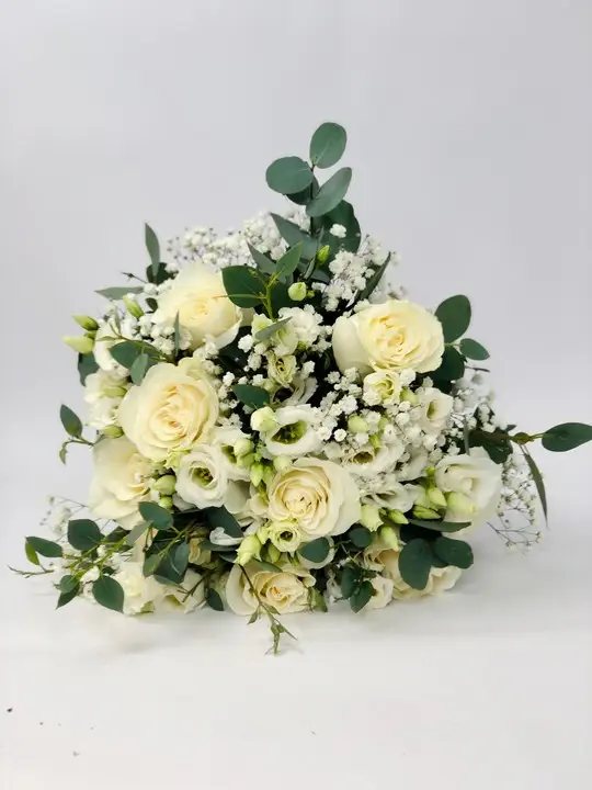 White Rose and Lisianthus Bridal Handtied Bouquet