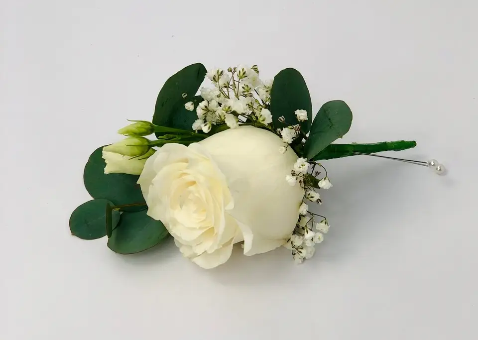 White Rose and Lisianthus Buttonhole