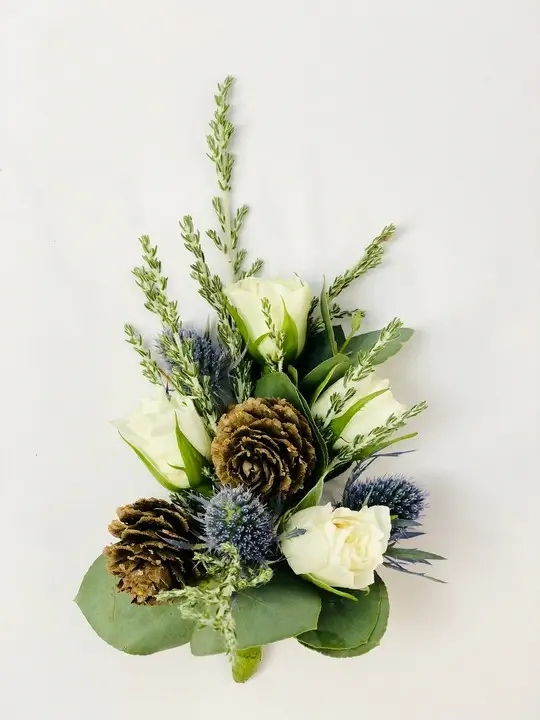 Winter Floral Cake Arrangement with Pinecones