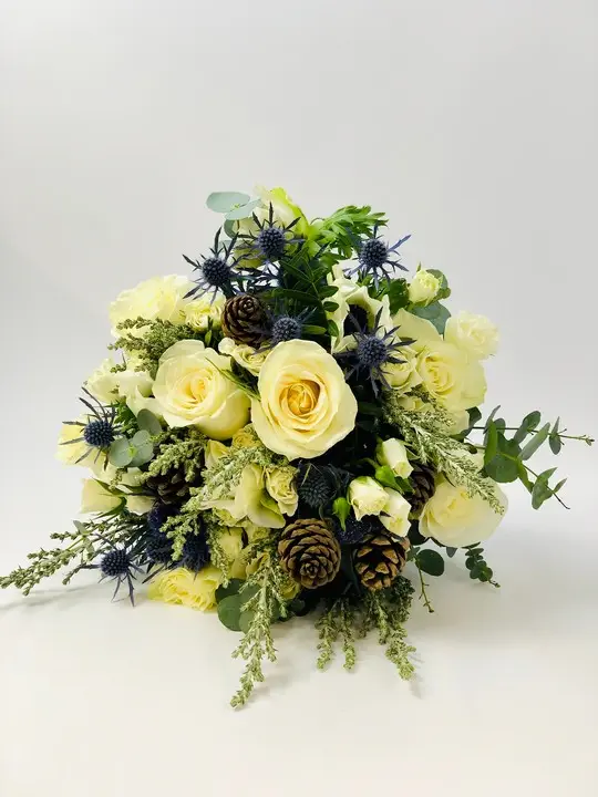 Winter Wedding Bridal Bouquet in White and Blues