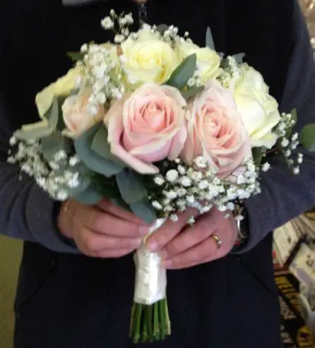 Cream and Pink Rose Brides Bouquet - Side View