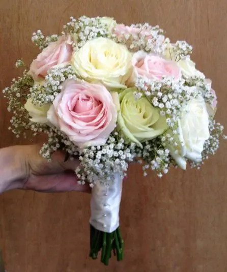 Pale Pink and Cream Rose Brides Bouquet - Side
