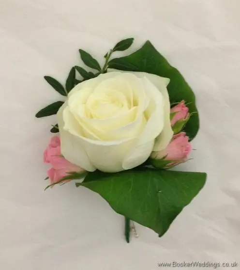 Cream Rose with Pink Spray Roses Grooms Buttonhole