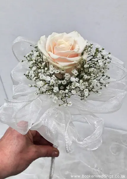 Flower Girl Peach Rose and Gypsy Grass Wand for Summer Wedding