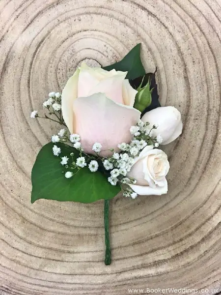 Peach and Cream Rose Groom Buttonhole for Summer Wedding