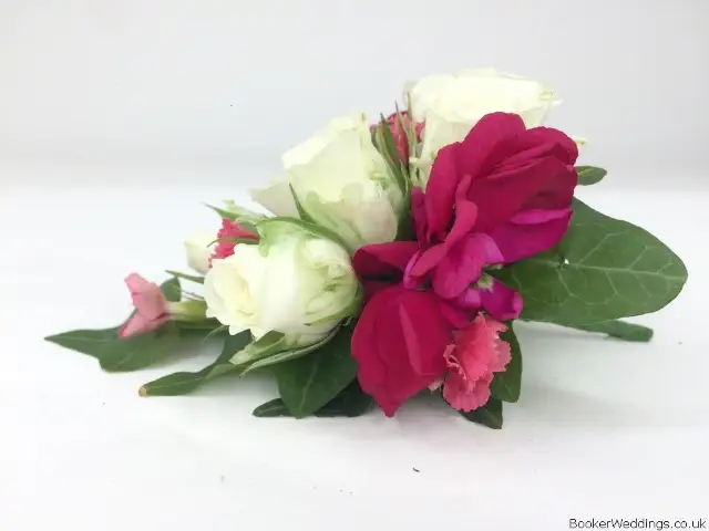 Pink and White Corsage Spray Roses and Sweet William