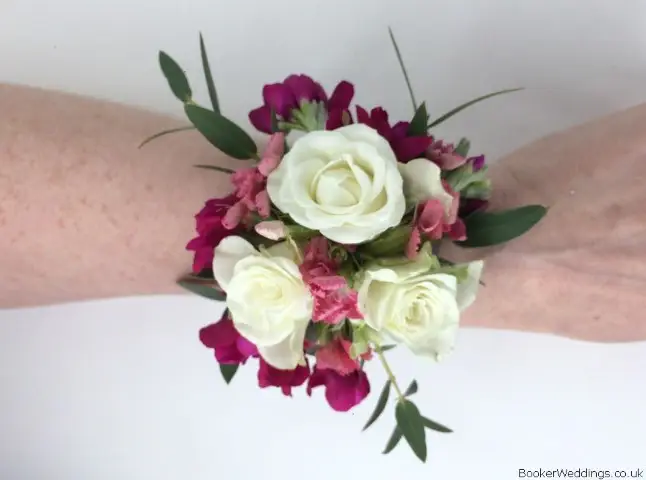 Pink and White Wrist Corsage for Mother of the Bride