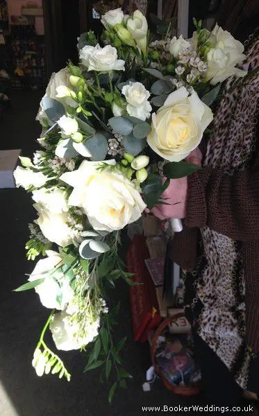 All White Bridal Shower Bouquet Side View