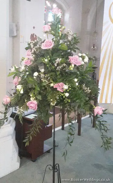 Dusky Pink Flowers Standing Arrangement at All Saints Church Anfield