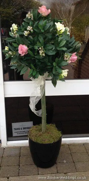 Dusky Pink and White Rose Bay Tree Entrance Arrangement at Thornton Hall Hotel Right