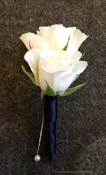 All White No Greenery Black and White Wedding Grooms Buttonhole