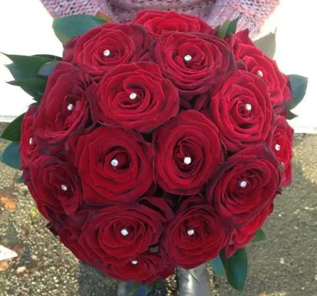 Brides Bouquet of Red Grand Prix Roses and Diamantes