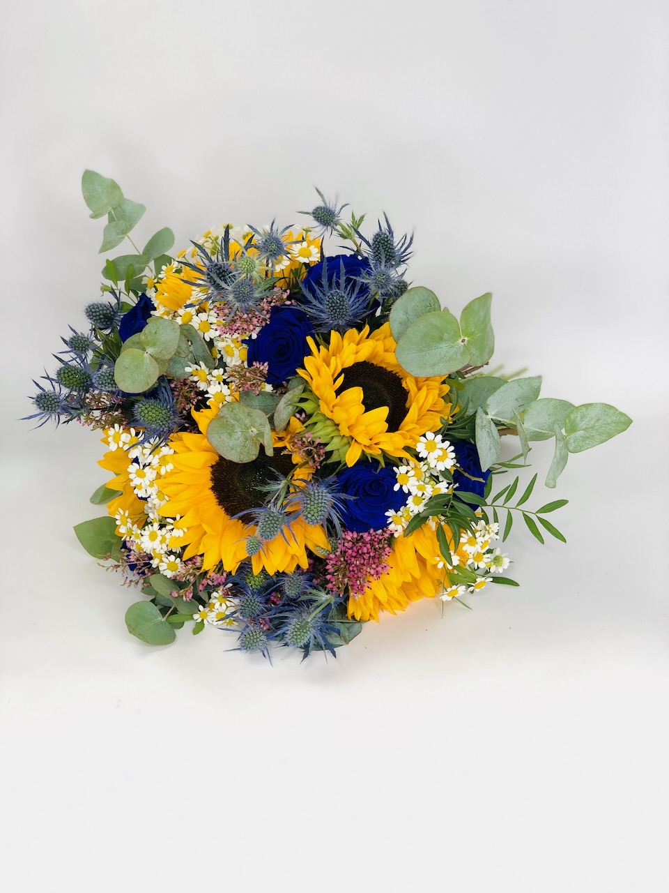 Sunflower and Blue Rose Bridal Bouquet