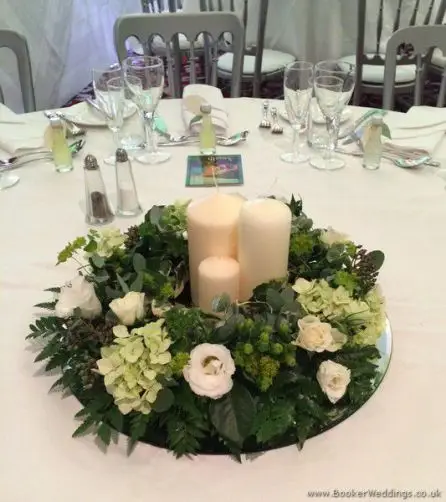 Ivory and Greenery Wild Natural Look Ring of Flowers with Candles Table Centrepiece at the Alicia Hotel