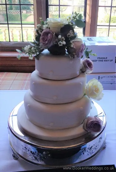 Ivory and Lilac Rose with waxflowers Wedding Cake Decoration at Inglewood Manor