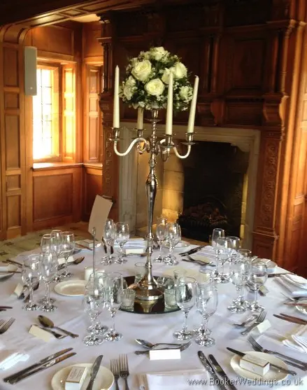 Ivory and lilac Tall Candelabra Table Centrepiece at Inglewood Manor