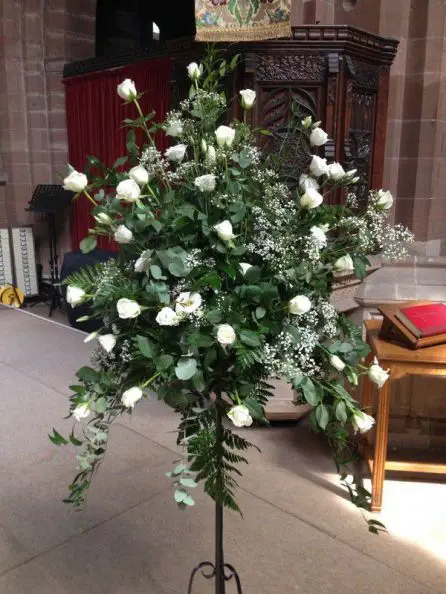 Akito Rose Pedestal Arrangment Church Flowers Close Up
