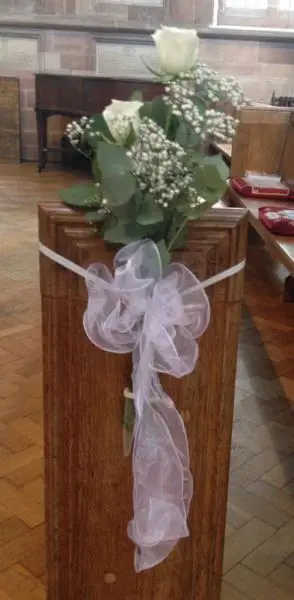 Akito Rose and Gypsophilia Pew Ends Church Flowers