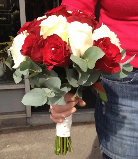 Red and White Rose Brides Wedding Bouquet Wedding Flowers - Side