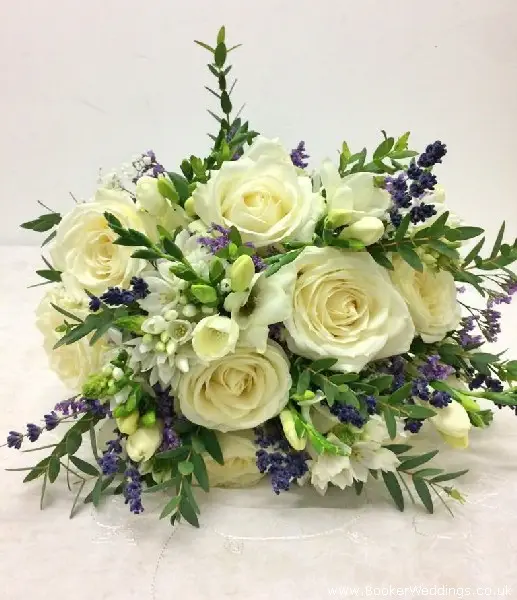 Rustic Wedding Bride HandTied Bouquet Roses Freesia Chinnies Lavender Gypsy Grass Limonium and Euc