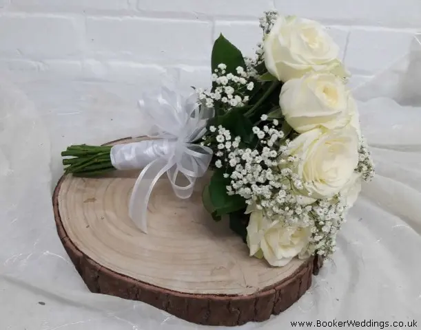 Bride Hand Tied Bouquet Roses Gypsy Grass with Ribbon Handle