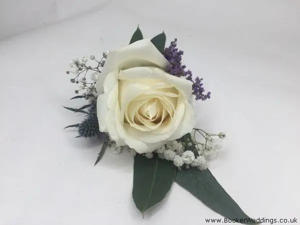 Groom Buttonhole White Rose Gyp and Eryngium