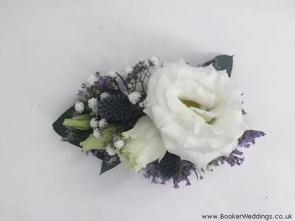 White Lisianthus Gyp Eryngium Pin Corsage