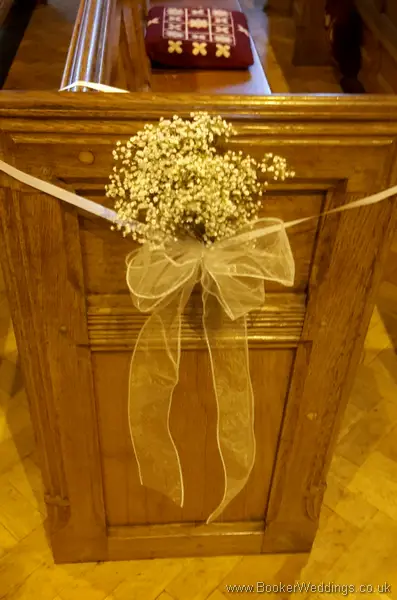 All White Gypsophila Pew Ends at St Matthew St James Church