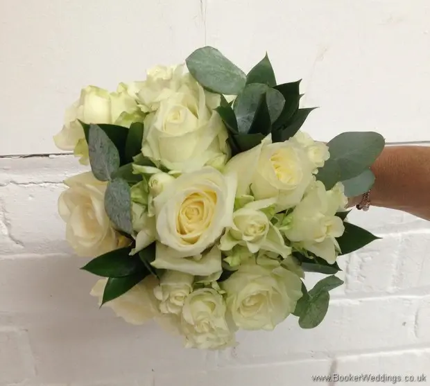 White rose and spray rose bridesmaid bouquet