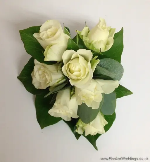 White spray rose pin corsage
