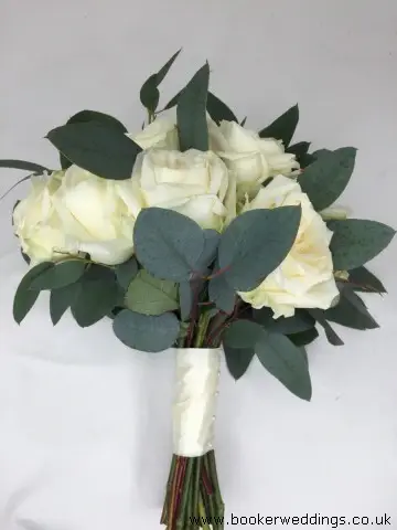 White Roses and Eucalyptus Handtied Bouquet