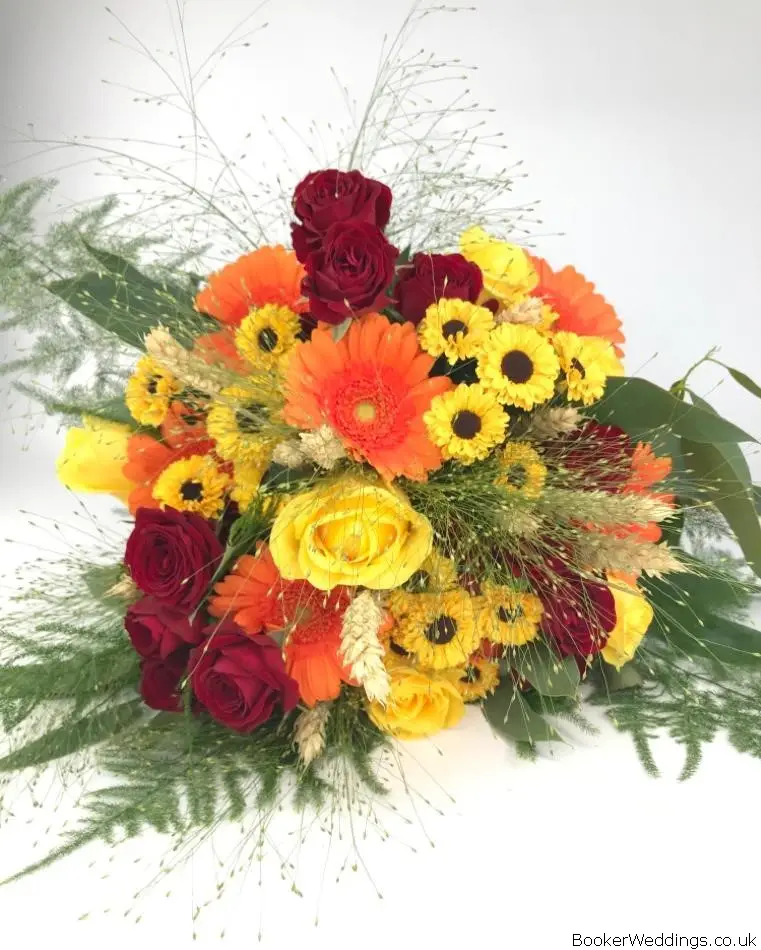 Bride Hand Tied Roses Spray Roses Gerbera and Wheat