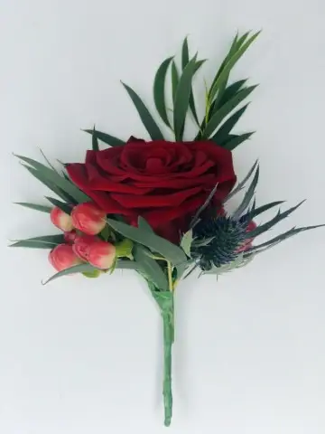 Winter Wedding Red Rose and Thistle Grooms Buttonhole