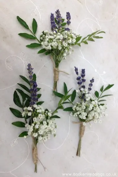 Lavender and gypsophila semi-wild buttonholes