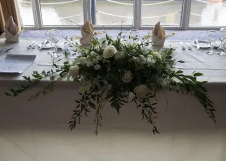 White Rose and Dendrobium Orchid Top Table Arrangement