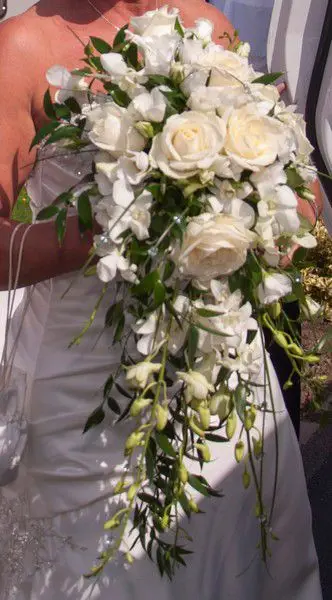 White Rose and Dendrobium Orchid Brides Shower Bouquet
