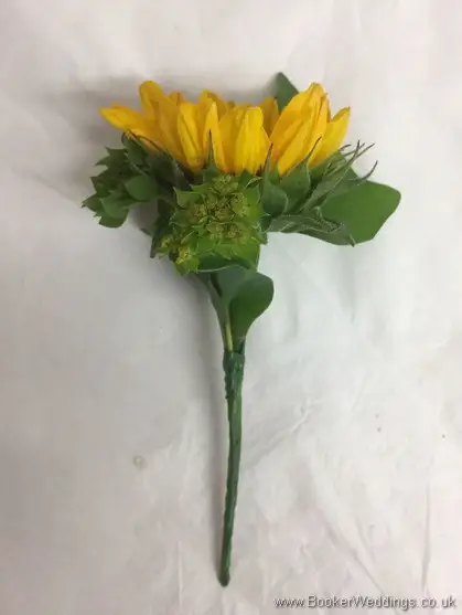 Yellow gerbera buttonhole side view