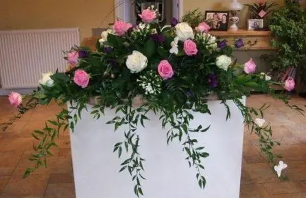 Pink Purple and White Top Table Arrangement