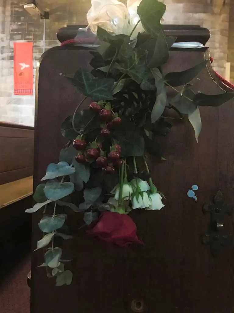 Winter Wedding Red and White Pew Ends
