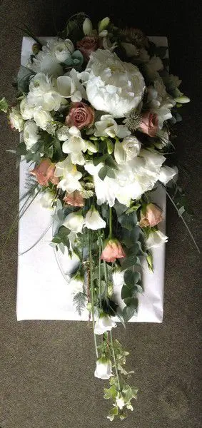 Shower Bouquet of Peonies, Roses, Lissianthus and Freesia