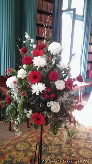 Red and White Pedestal Arrangement at The Athenaum