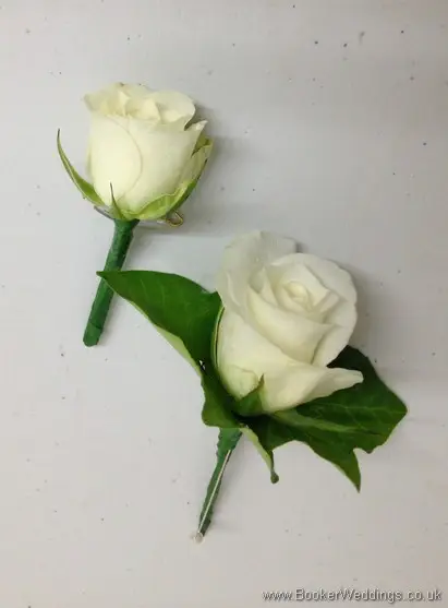 All White Mini Spray Rose Buttonholes for the Page Boys