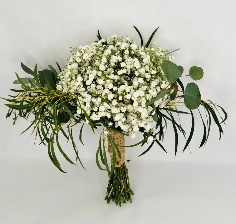 Gypsophila Bridesmaid Bouquet with Wild Mixed Eucalyptus