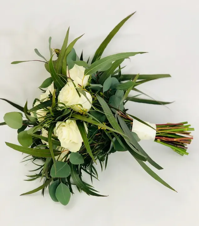 White Rose and Eucalyptus Exotica Bridal Handtied